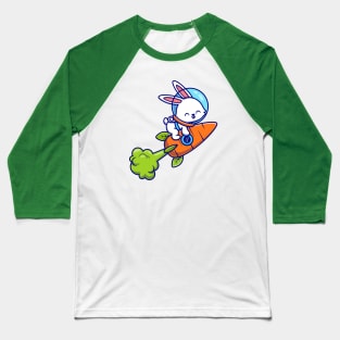 Cute Rabbit Astronaut Flying With Carrot Rocket Baseball T-Shirt